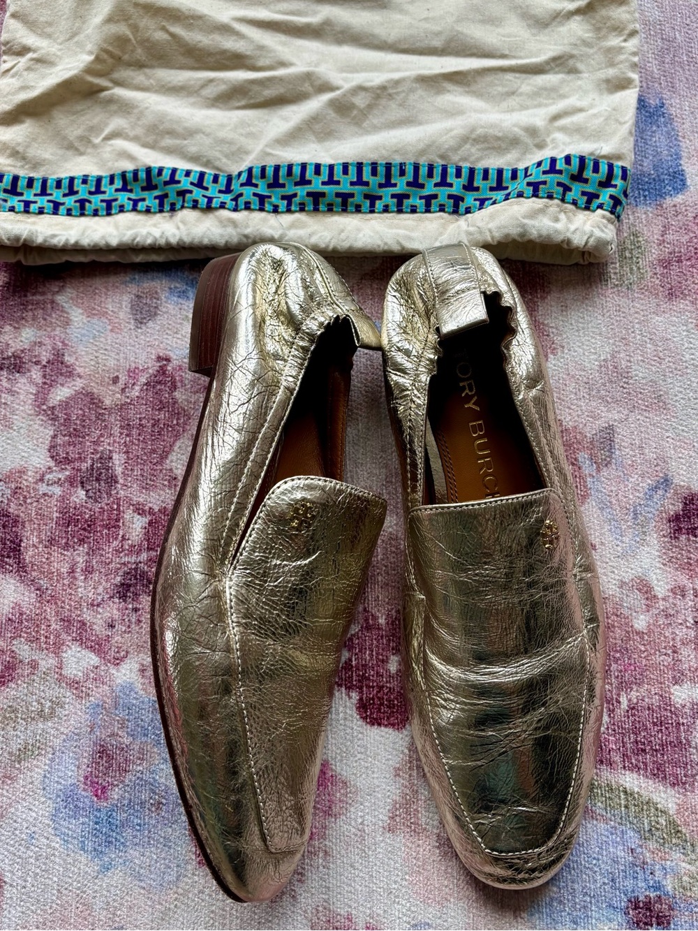Tory Burch Gold Metallic Crinkle Loafers